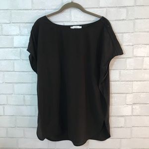 VINCE Black 100% Silk Button Short Sleeve Blouse